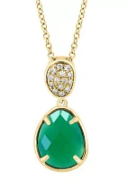 1/10 ct. t.w. Diamond, 1.8 ct. t.w. Green Onyx Pendant Necklace in 14K Yellow Gold