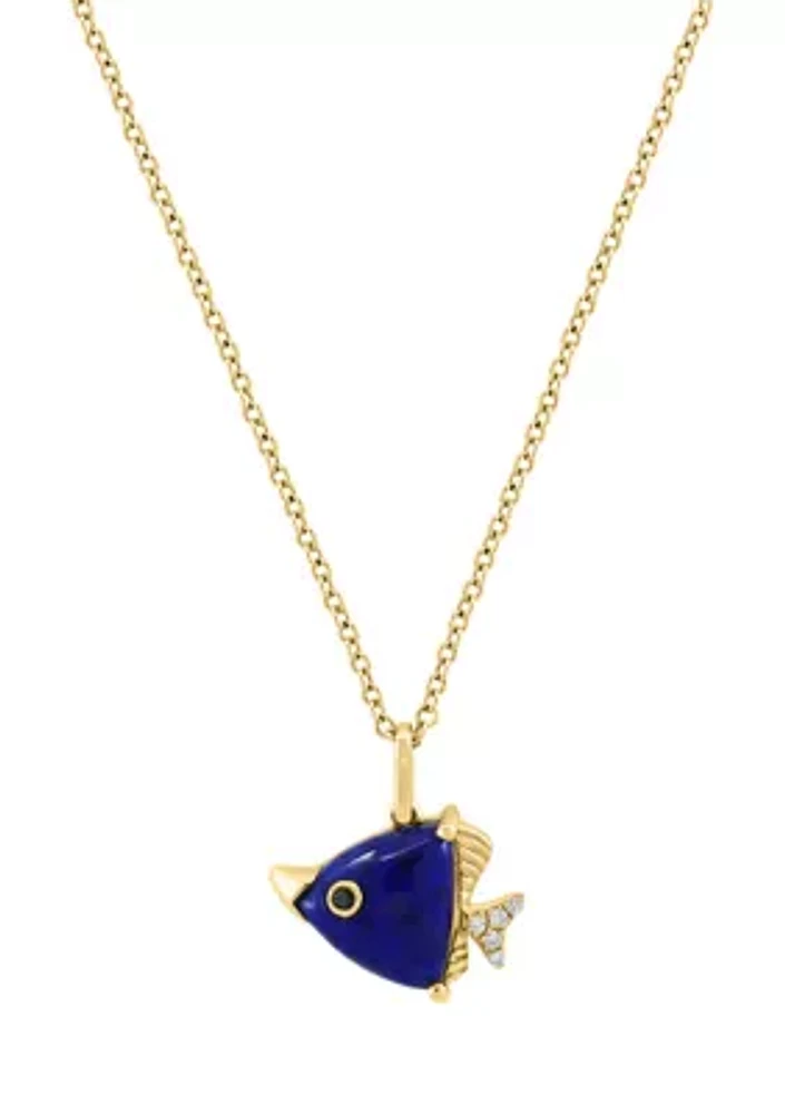 1/10 ct. t.w. Diamond, 1.5 ct. t.w. Black Diamond, Lapis Lazuli Pendant Necklace in 14K Yellow Gold