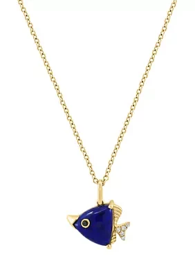 1/10 ct. t.w. Diamond, 1.5 ct. t.w. Black Diamond, Lapis Lazuli Pendant Necklace in 14K Yellow Gold