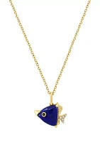 1/10 ct. t.w. Diamond, 1.5 ct. t.w. Black Diamond, Lapis Lazuli Pendant Necklace in 14K Yellow Gold