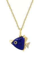 1/10 ct. t.w. Diamond, 1.5 ct. t.w. Black Diamond, Lapis Lazuli Pendant Necklace in 14K Yellow Gold