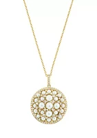 14K Yellow Gold Diamond Freshwater Pearl Pendant Necklace