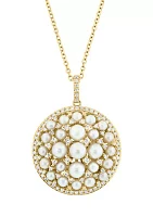 14K Yellow Gold Diamond Freshwater Pearl Pendant Necklace