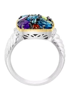 Diamond, Amethyst, Blue Topaz, London Blue Topaz, Citrine, Rhodolite, and Peridot Ring in 18K Yellow Gold Over Sterling Silver