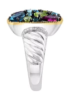 Diamond, Amethyst, Blue Topaz, London Blue Topaz, Citrine, Rhodolite, and Peridot Ring in 18K Yellow Gold Over Sterling Silver