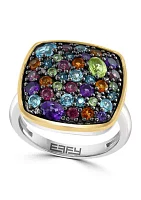 Diamond, Amethyst, Blue Topaz, London Blue Topaz, Citrine, Rhodolite, Peridot Ring in Sterling Silver and 14K Yellow Gold