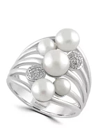 Freshwater Pearl and 1/10 ct. t.w. Diamond Ring in Sterling Silver 