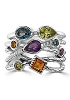 Diamond, Amethyst, London Blue Topaz, Citrine, Rhodolite, Peridot Ring in 925 Sterling Silver