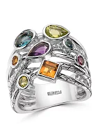 Diamond, Amethyst, London Blue Topaz, Citrine, Rhodolite, Peridot Ring in 925 Sterling Silver