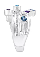 1/10 ct. t.w. Diamond, Amethyst, Blue Topaz, London Blue Topaz Ring in 925 Sterling Silver