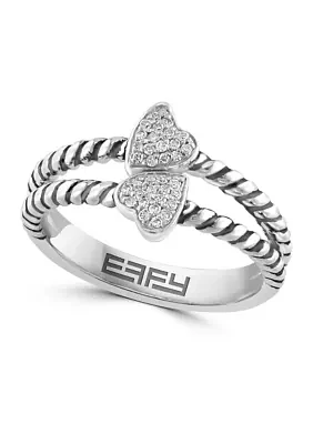 Sterling Silver Diamond Double Heart Ring