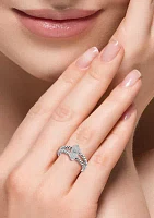 Sterling Silver Diamond Double Heart Ring