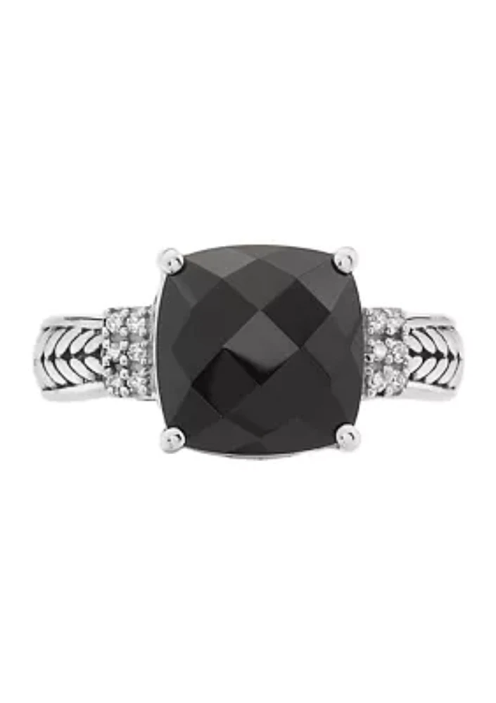 10 ct. t.w. Onyx and 1/10 Diamond Ring Sterling Silver