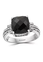 10 ct. t.w. Onyx and 1/10 Diamond Ring Sterling Silver