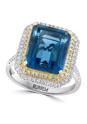 3/8 ct. t.w. Diamond and Blue Topaz Ring in 14K Yellow and White Gold