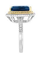 3/8 ct. t.w. Diamond and Blue Topaz Ring in 14K Yellow and White Gold