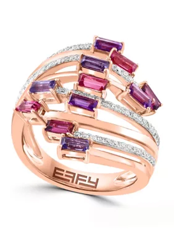 1/4 ct. t.w. Diamond, Iolite, Amethyst, Rhodolite, Pink Tourmaline Ring In 14k Rose Gold