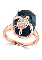 1/10 ct. t.w. Diamond, 14.4 ct. t.w. London Blue Topaz Ring in 14K Rose Gold