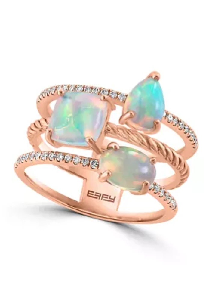 1/5 ct. t.w. Diamond, 1.5 ct. t.w. Ethiopian Opal Ring in 14K Rose Gold