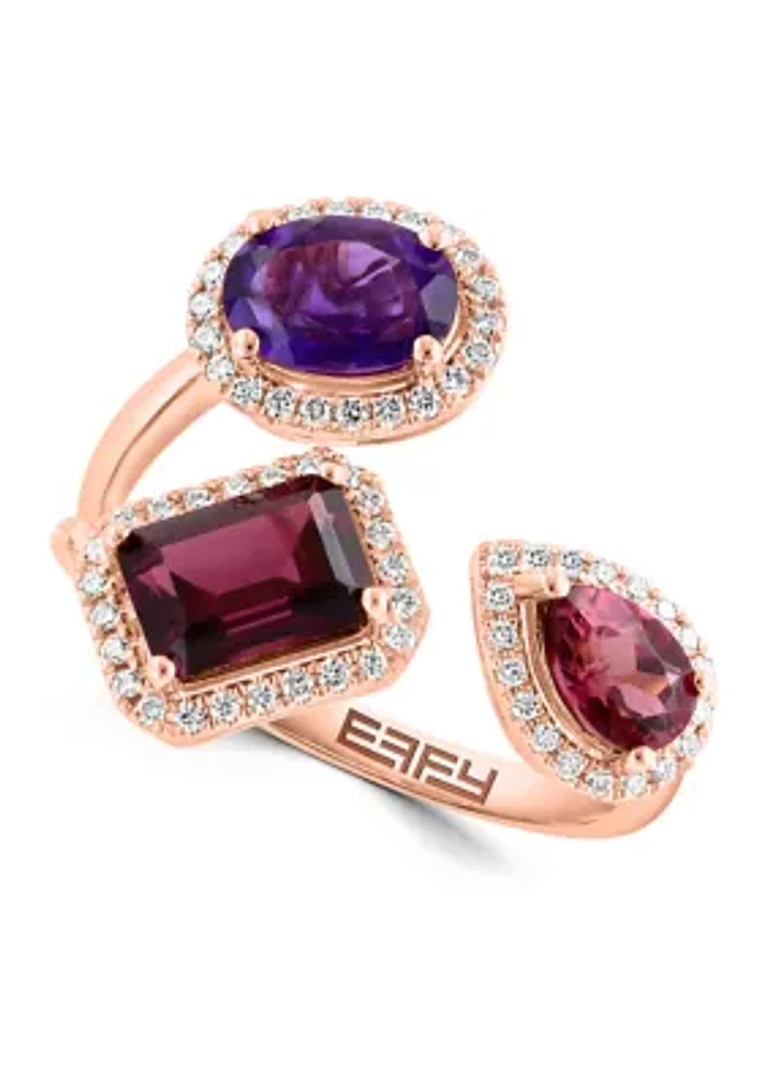 1/4 ct. t.w. Amethyst, 3/4 ct. t.w. Rhodolite, 1.1 ct. t.w. Pink Tourmaline, 1/2 ct. t.w. Diamond Ring in 14K Rose Gold