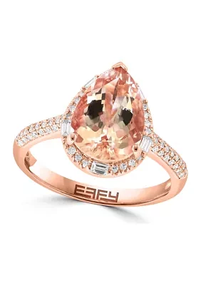 Diamond and Morganite Pear Ring in 14K Rose Gold