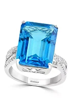 13.3 ct. t.w. Blue Topaz and 1/3 ct. t.w. Diamonds Ring in 14k White Gold