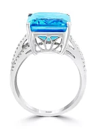 13.3 ct. t.w. Blue Topaz and 1/3 ct. t.w. Diamonds Ring in 14k White Gold