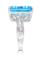 13.3 ct. t.w. Blue Topaz and 1/3 ct. t.w. Diamonds Ring in 14k White Gold