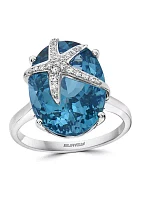 13.65 ct. t.w. Blue Topaz and 1/10 ct. t.w. Diamond Ring in 14K White Gold 