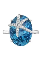 13.65 ct. t.w. Blue Topaz and 1/10 ct. t.w. Diamond Ring in 14K White Gold 