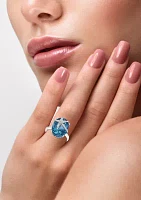 13.65 ct. t.w. Blue Topaz and 1/10 ct. t.w. Diamond Ring in 14K White Gold 