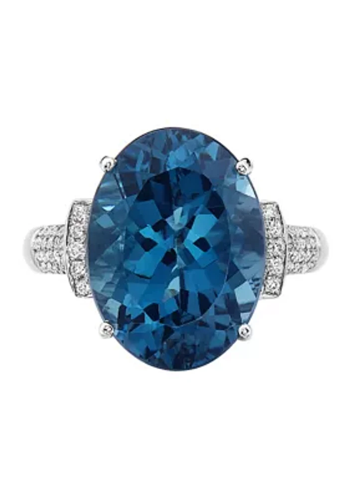 1/3 ct. t.w. Diamond and 11.35 ct. t.w London Blue Topaz Ring in 14K White Gold 