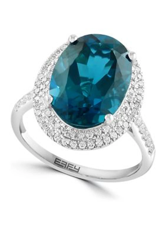 6.85 ct. t.w. Blue Topaz, 3/8 Diamond Ring 14K White Gold