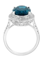 6.85 ct. t.w. Blue Topaz, 3/8 Diamond Ring 14K White Gold