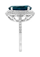 6.85 ct. t.w. Blue Topaz, 3/8 Diamond Ring 14K White Gold