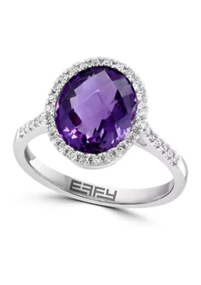 1/6 ct. t.w. Diamond and Amethyst Ring in 14K White Gold