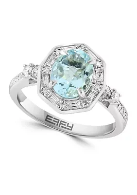 1/3 ct. t.w. Diamond and Aquamarine Ring in 14K White Gold