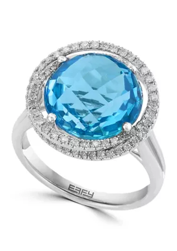 1/4 ct. t.w. Diamond, 10.1 ct. t.w. Blue Topaz Ring in 14K White Gold