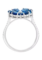 Diamond and London Blue Topaz Flower Ring in 14K White Gold