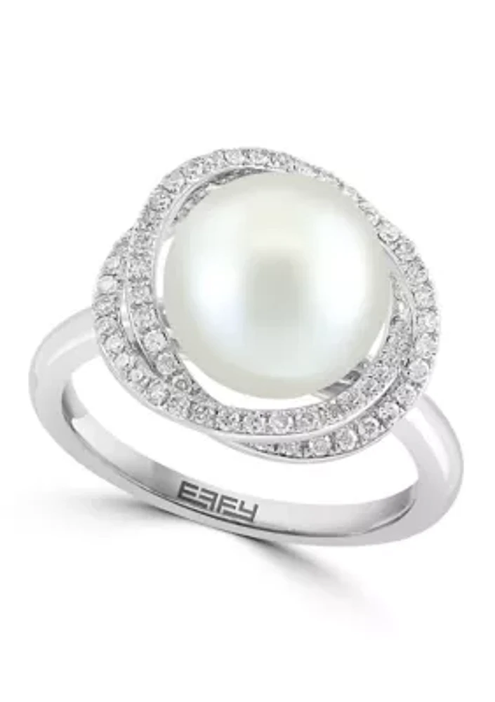 Diamond and Freshwater Pearl Ring in 14K White Gold