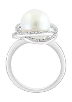 Diamond and Freshwater Pearl Ring in 14K White Gold