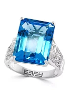 Diamond and Blue Topaz Ring 14K Gold