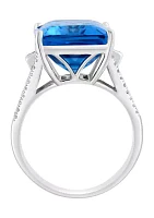 Diamond and Blue Topaz Ring 14K Gold