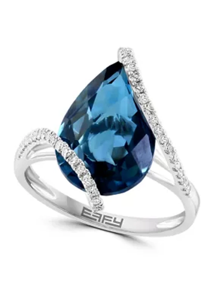 1/5 ct. t.w. Diamond and London Blue Topaz Ring in 14K White Gold