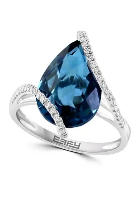 1/5 ct. t.w. Diamond and London Blue Topaz Ring in 14K White Gold