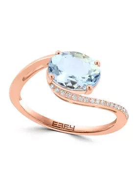 14K Yellow Gold Diamond Aquamarine Ring