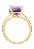 Diamond and Amethyst Ring in 14K Yellow Gold