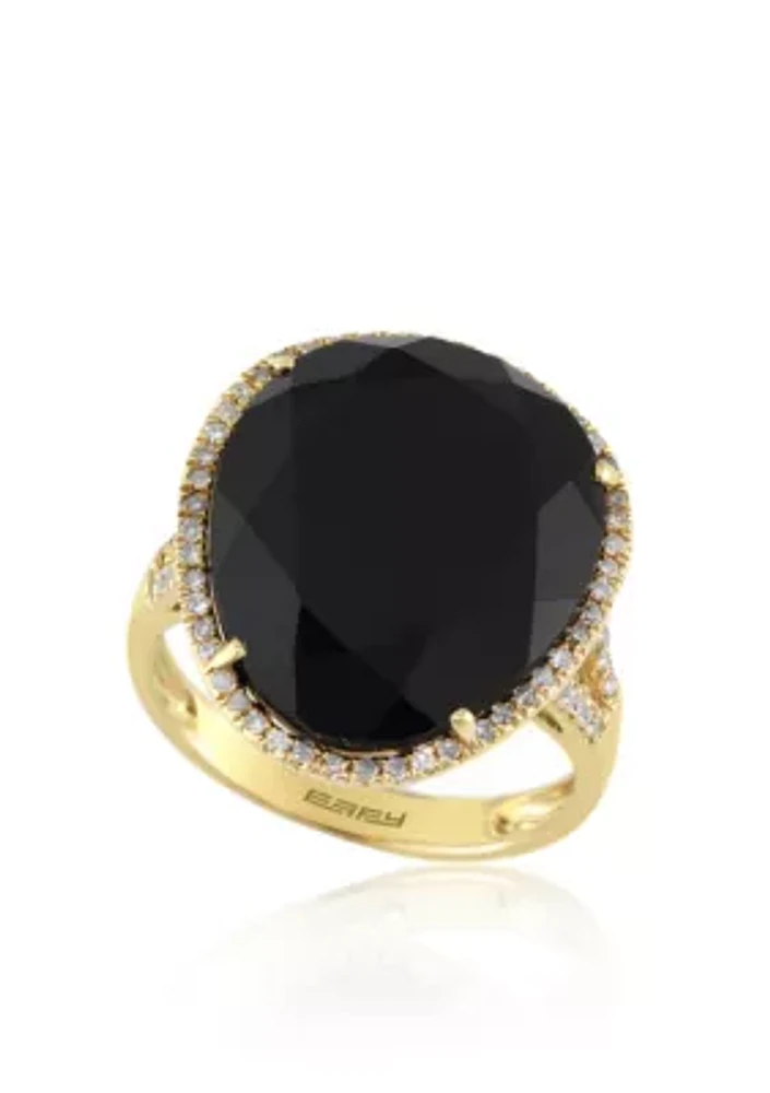 9.9 ct. t.w. Onyx, 1/4 Diamond Ring 14K Yellow Gold