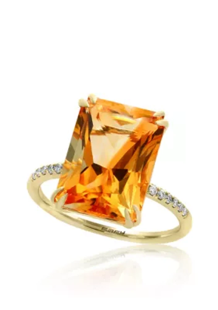 7.15 ct. t.w. Citrine and 1/10 Diamond Ring 14K Yellow Gold