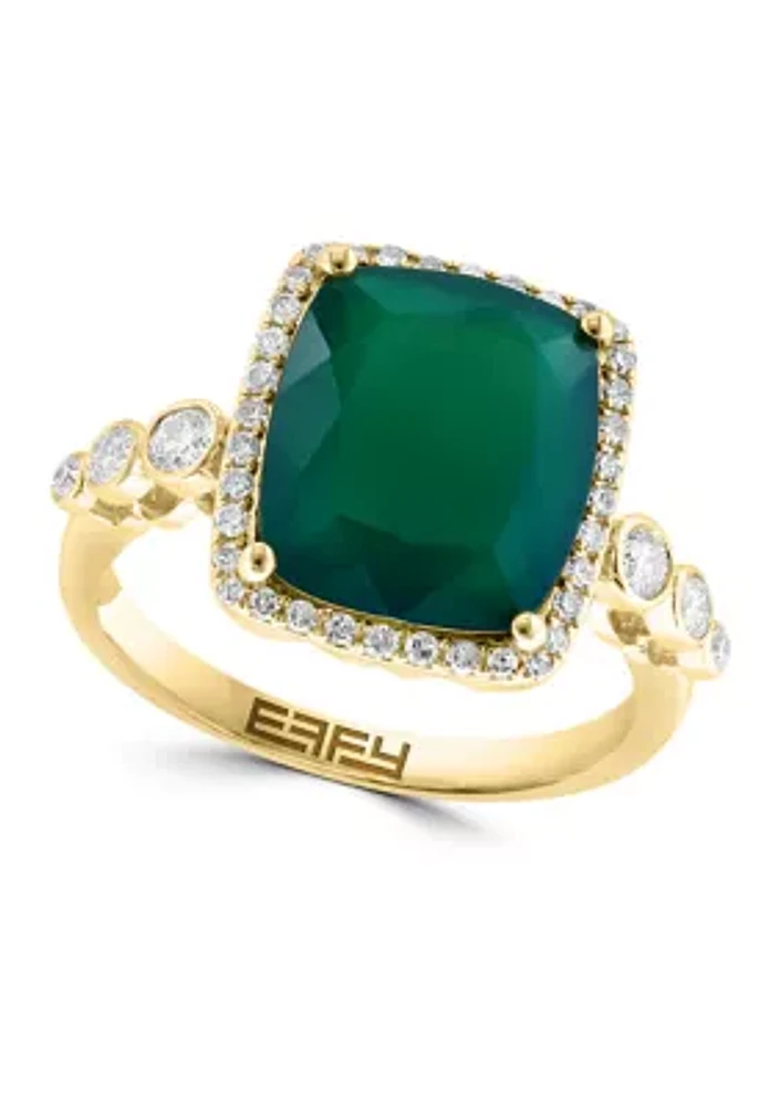 Diamond and Green Onyx Ring in 14K Yellow Gold